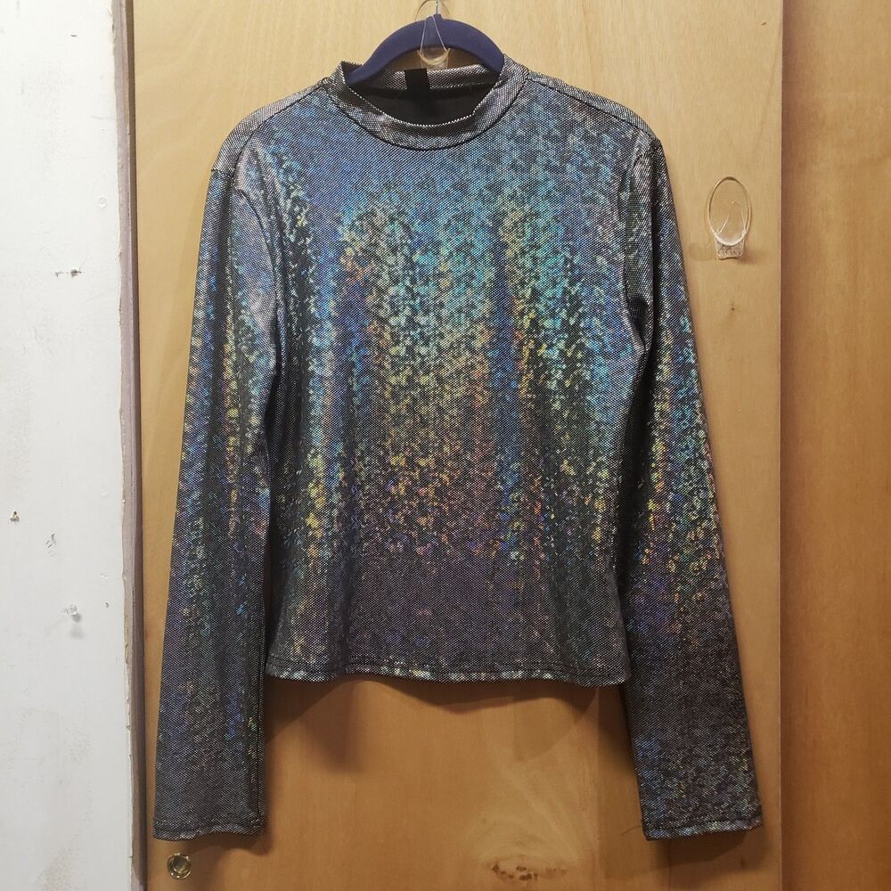 Shein Mock-Neck holographic top Sz XL VVV Sleeve